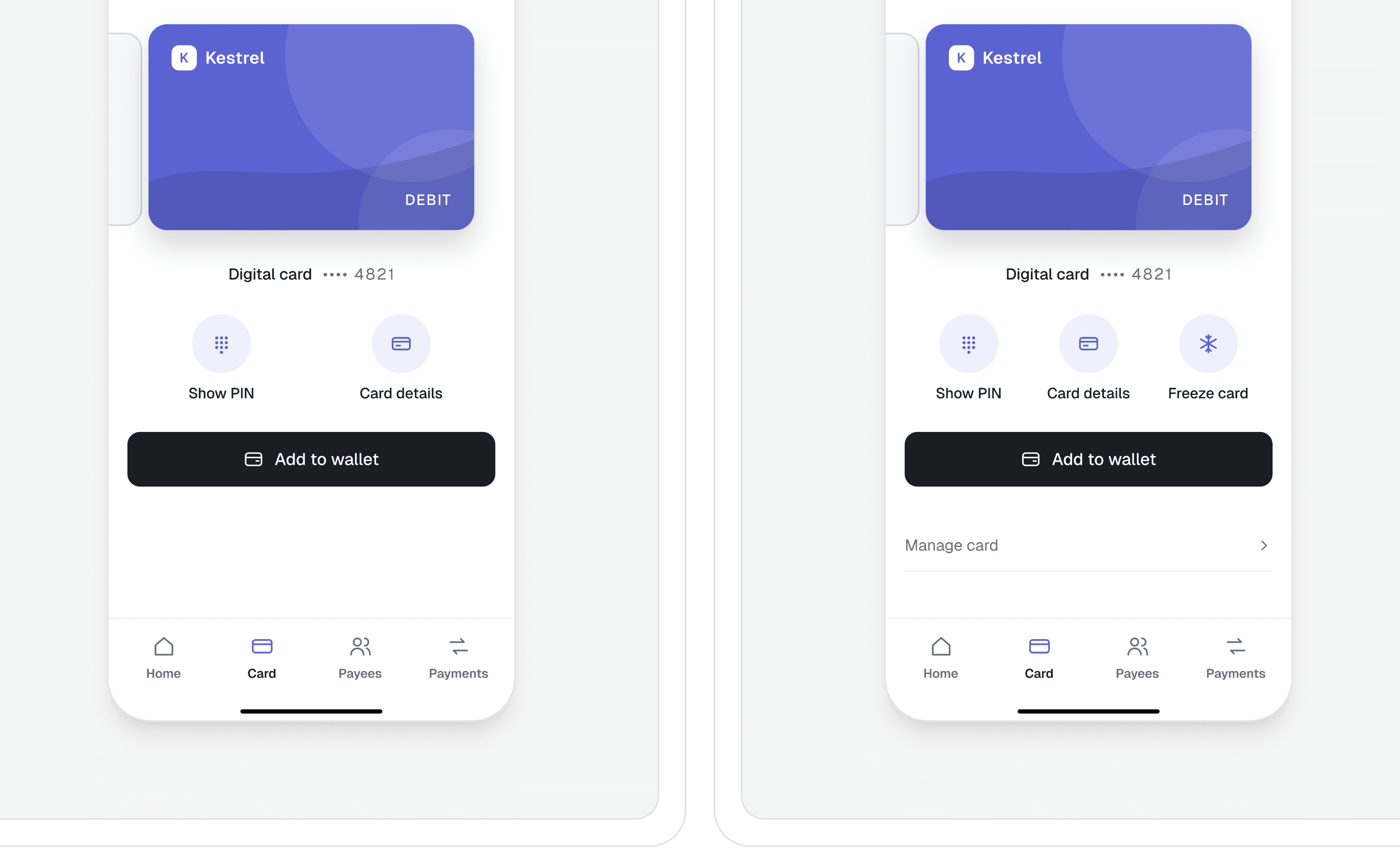 Two versions of the same screen, before and after a design change.